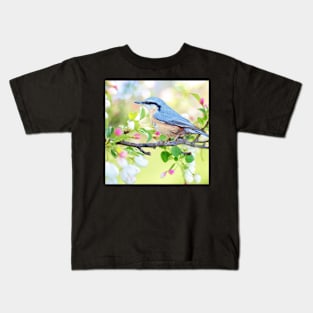 Spring Blue Bird in Watercolor Kids T-Shirt